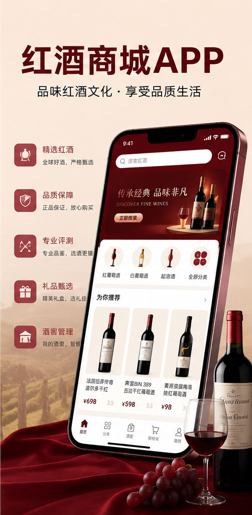 红酒商城APP 界面示意